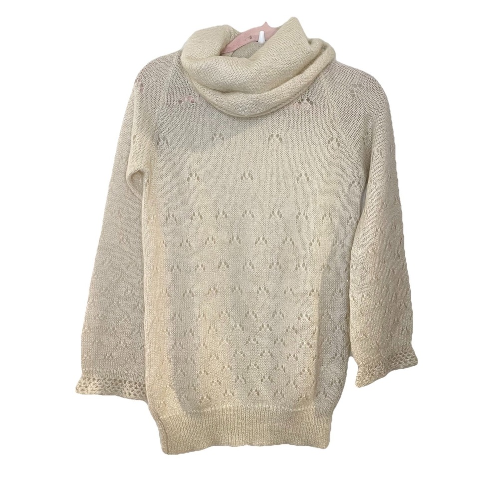 Cortesworks for Ray BEAMS Wool Blend Ivory‎ Knit Sweater Cowl Neck Granny M